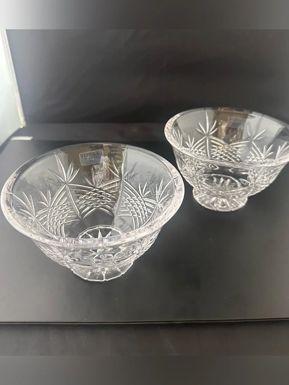 Vintage Towle Austrian Full Lead Crystal Footed Bowls Set of 2